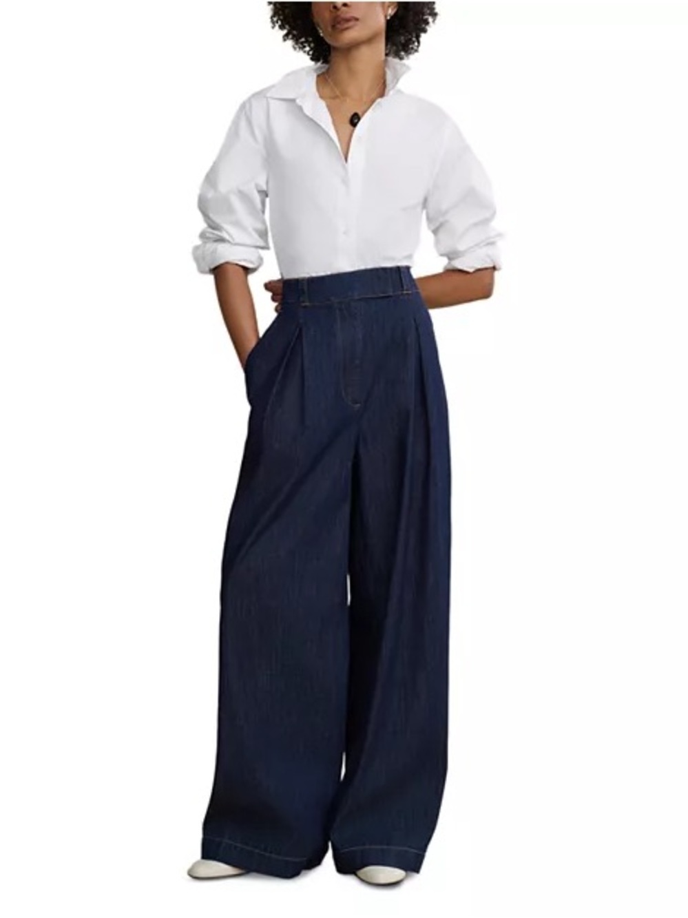 Jenni Kayne Newport Trouser Dark Denim Wide Leg Pleated Quiet Luxury NWT Size 4